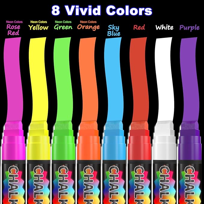 FansArriche Liquid Chalk Markers, 15mm Jumbo Car Window Markers, 8 Pack - Image 2