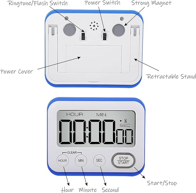 Digital Kitchen Timer Magnetic Loud Alarm, Large LCD Screen Silent/Beeping - Image 4