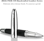 BEILUNER 318 Luxury Leather Pen, Hand-Stitched Premium Leather, Chrome-Plated - Image 2