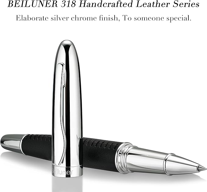 BEILUNER 318 Luxury Leather Pen, Hand-Stitched Premium Leather, Chrome-Plated - Image 2