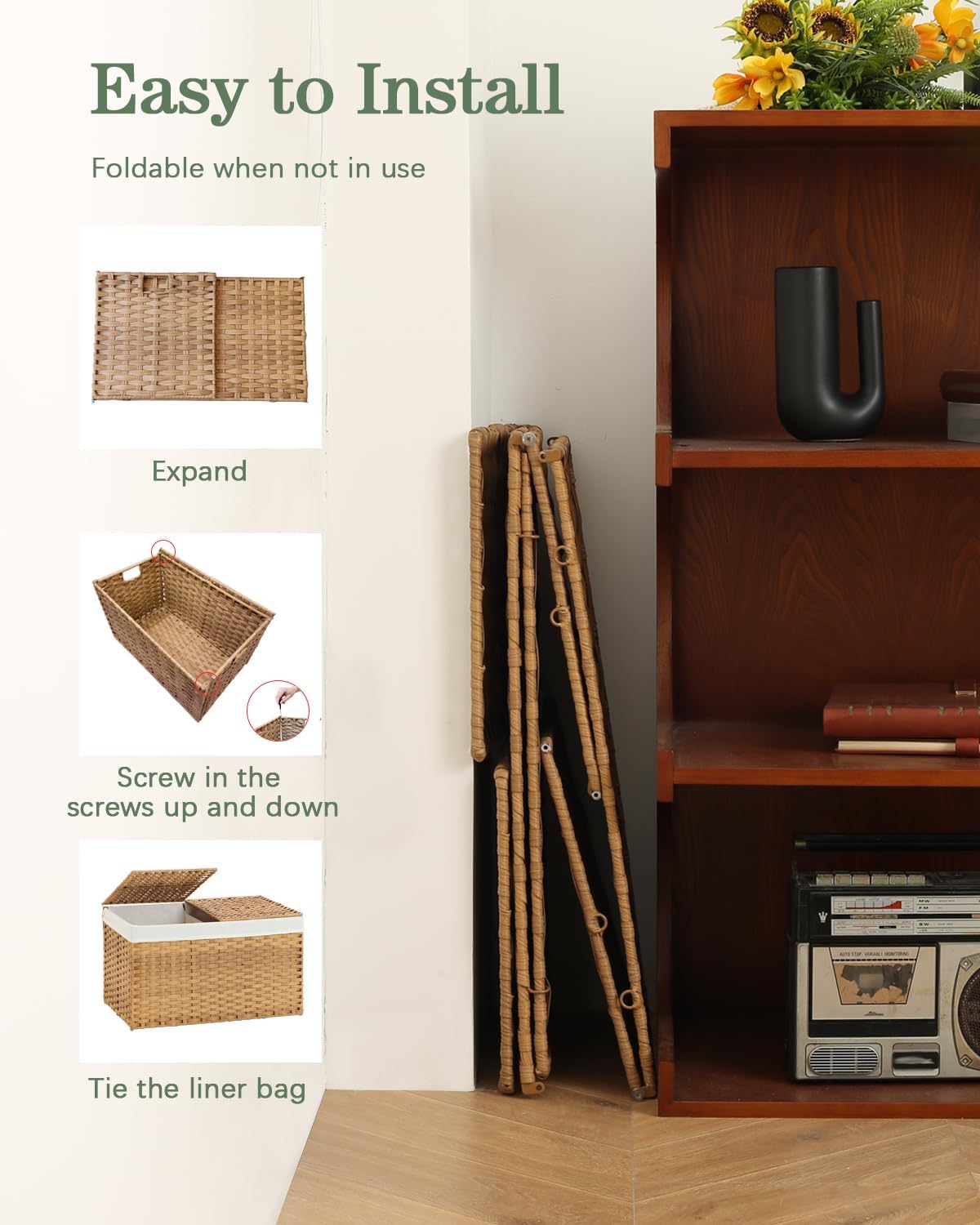 setvson storage basket with lid rattan woven storage on a desk or shelf