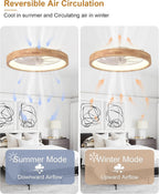 24" low profile flush mount wood fandelier ceiling, side view
