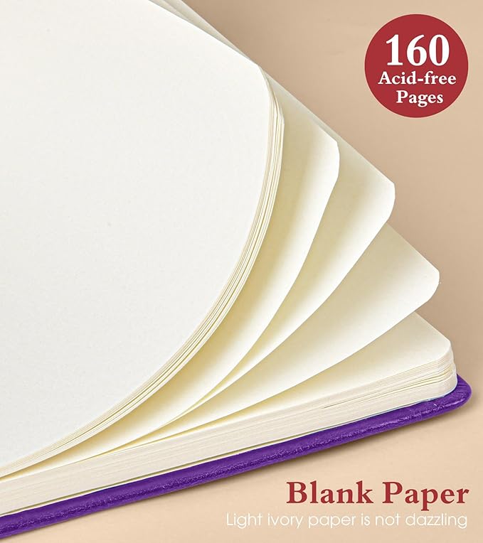 PAIBAS Blank Journal Notebook for Women Men, 160 Pages, A5 Hardcover Sketchbook - Image 4