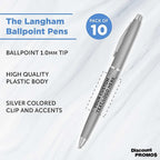 DISCOUNT PROMOS Custom Langham Ballpoint Pens Set of 10, Personalized Bulk Pack - Image 3