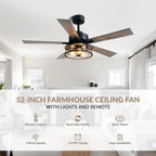 farmhouse ceiling fans with lights and remote control shown in use
