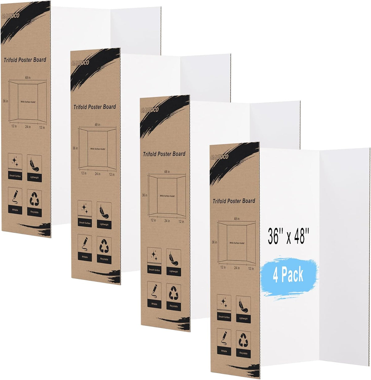 HAUTOCO 36'' x 48'' Trifold Poster Board 4 Pack Large Tri Fold Project Boards