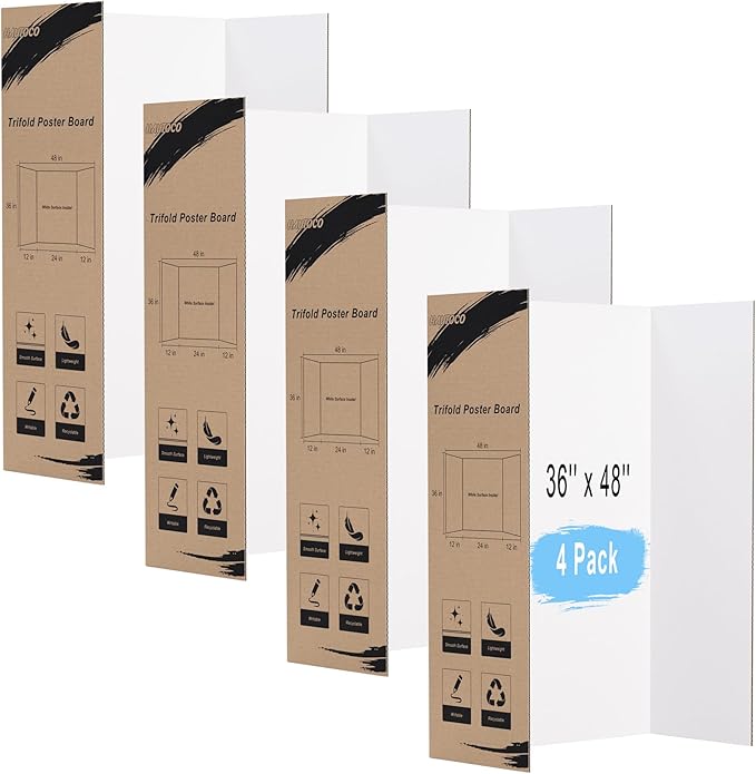 HAUTOCO 36'' x 48'' Trifold Poster Board 4 Pack Large Tri Fold Project Boards by HAUTOCO