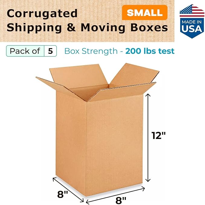 Small Moving & Shipping Boxes 8"L x 8"W x 12"H - Image 2