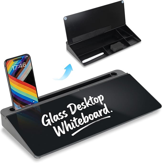 Glass Desktop Whiteboard 15.8×7”, Dry Erase Note Memo Board, Desk Organizer by Unknown