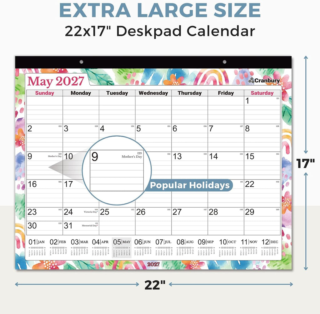 CRANBURY 2026-2027 Desk Calendar 22x17, 18-Month Wall Planner | Large 22x17 monthly calendar with spacious writing blocks keeps schedules, deadlines, and events organized.