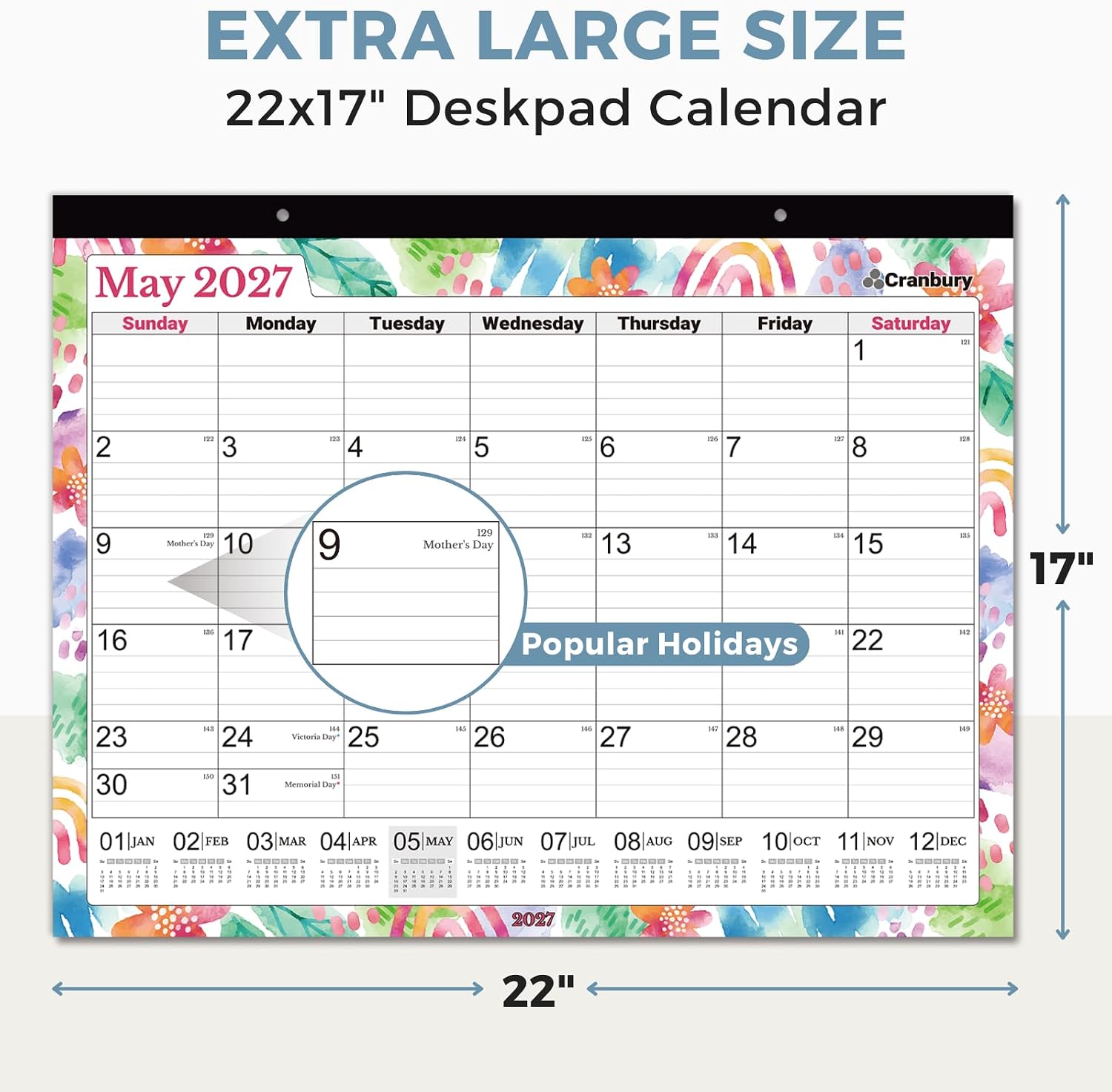CRANBURY 2026-2027 Desk Calendar 22x17, 18-Month Wall Planner | Large 22x17 monthly calendar with spacious writing blocks keeps schedules, deadlines, and events organized.