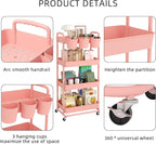 JIUYOTREE 4-Tier Plastic Rolling Storage Cart Utility Cart - Image 7
