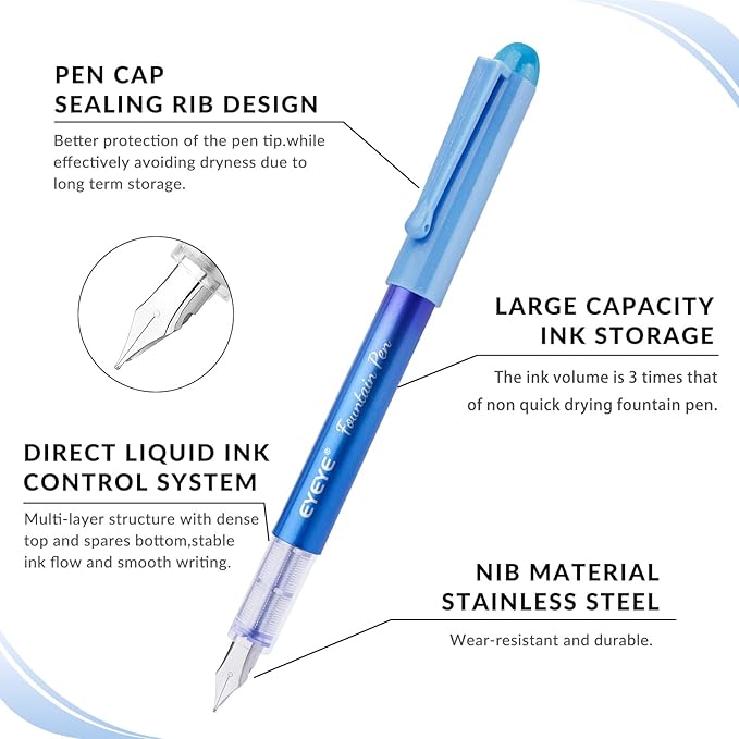 EYEYE Disposable Fountain Pens for Writing, Medium Point Stainless Steel Nib - Image 5