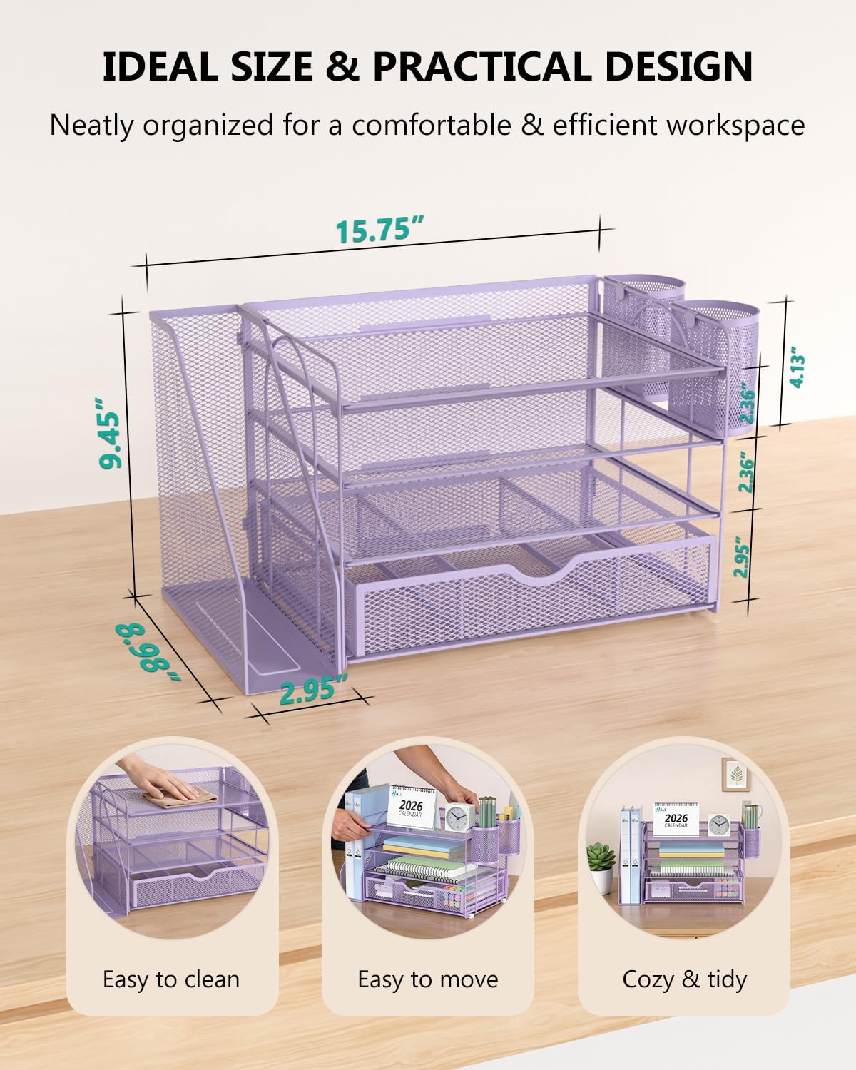 wali desk file organizer, 4 tier desktop paper, front angle view