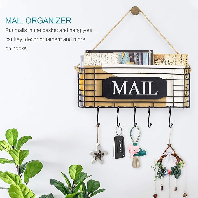 SRIWATANA Rustic Mail Key Holder, Mail Organizer Wall Mount - Image 3