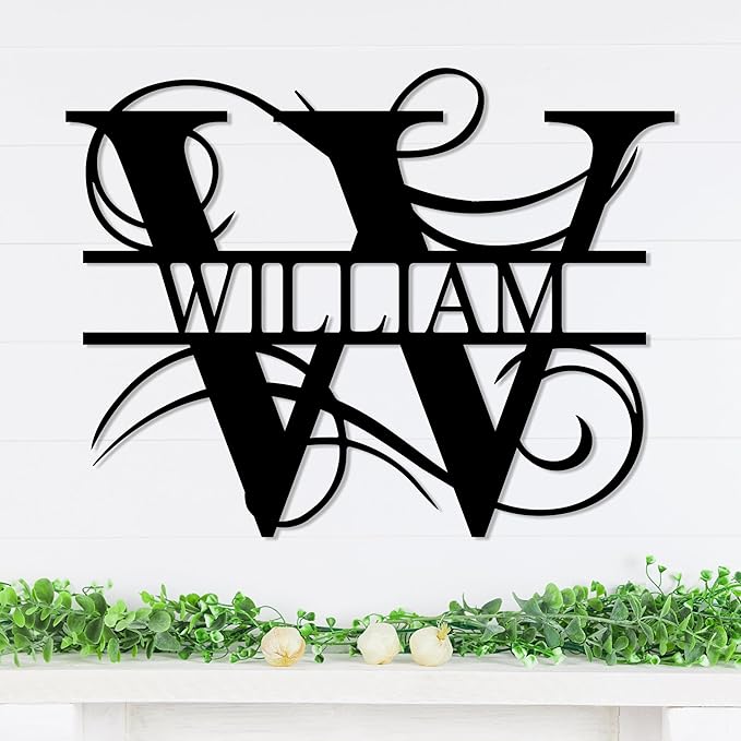 Personalized Metal Name Signs, Split Letter Monogram Wall Decor, Custom Last by Unknown