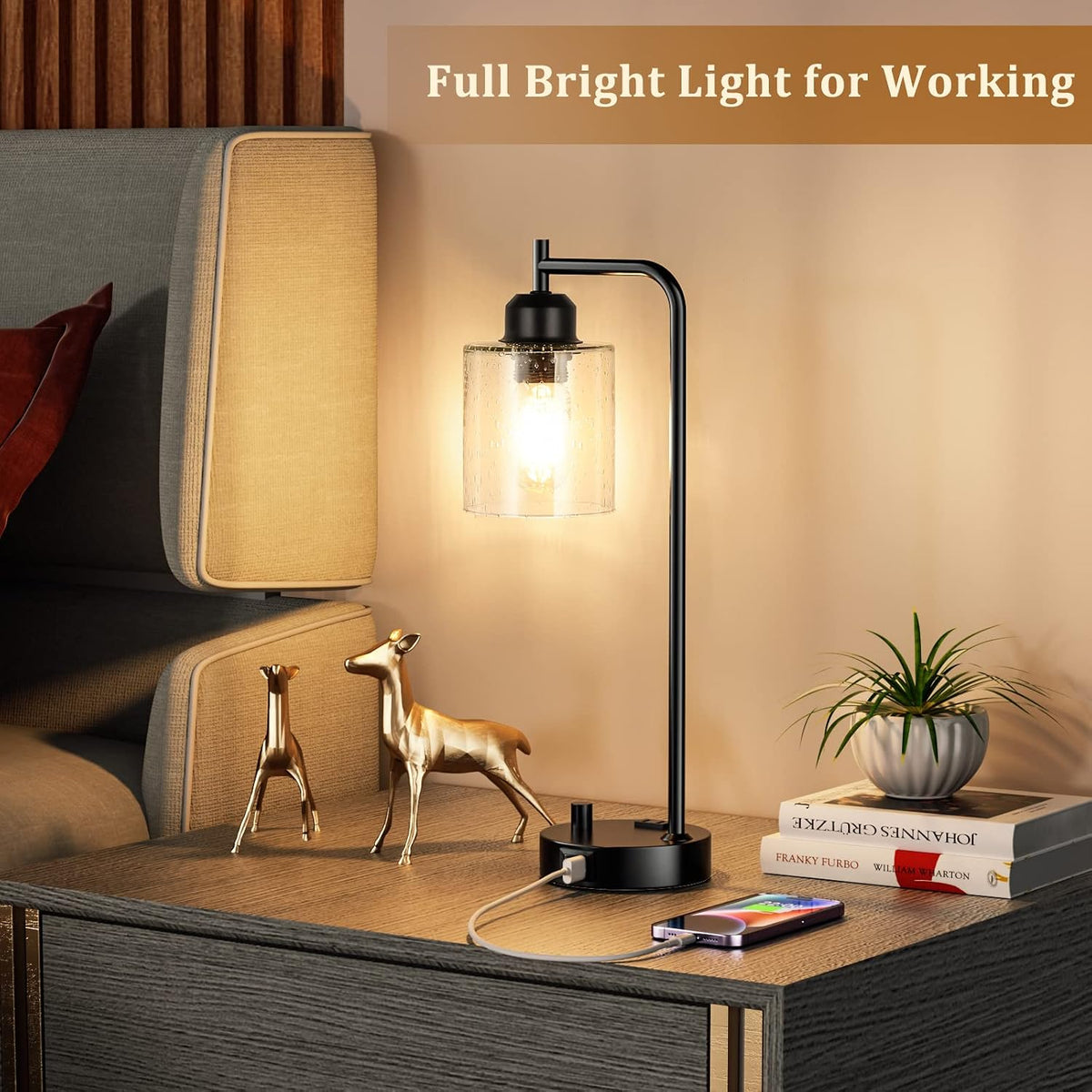 industrial desk lamp, fully dimmable small bedside table showing dimensions