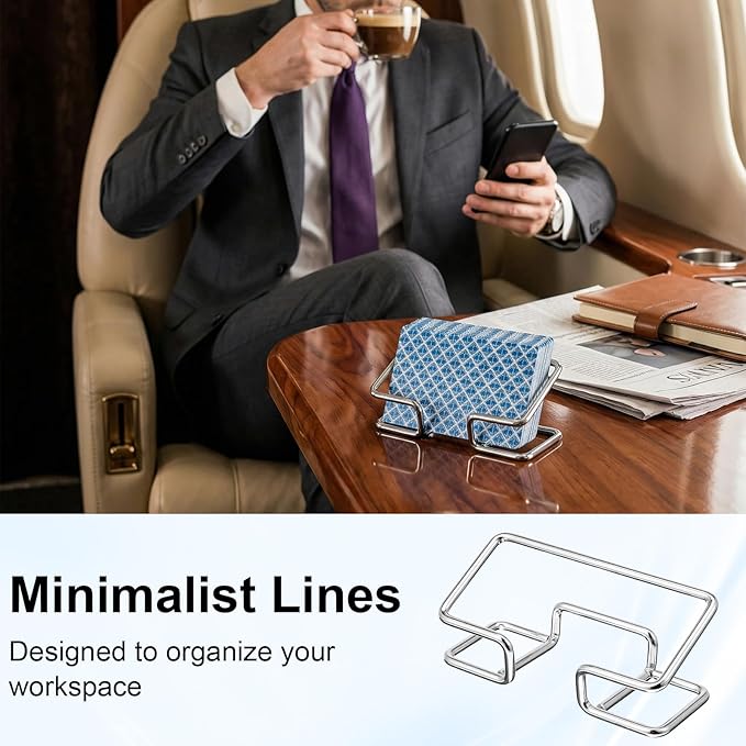 Grevosea 2 Pack Business Card Holder Desk Business Card Organizer Metal Desktop - Image 4