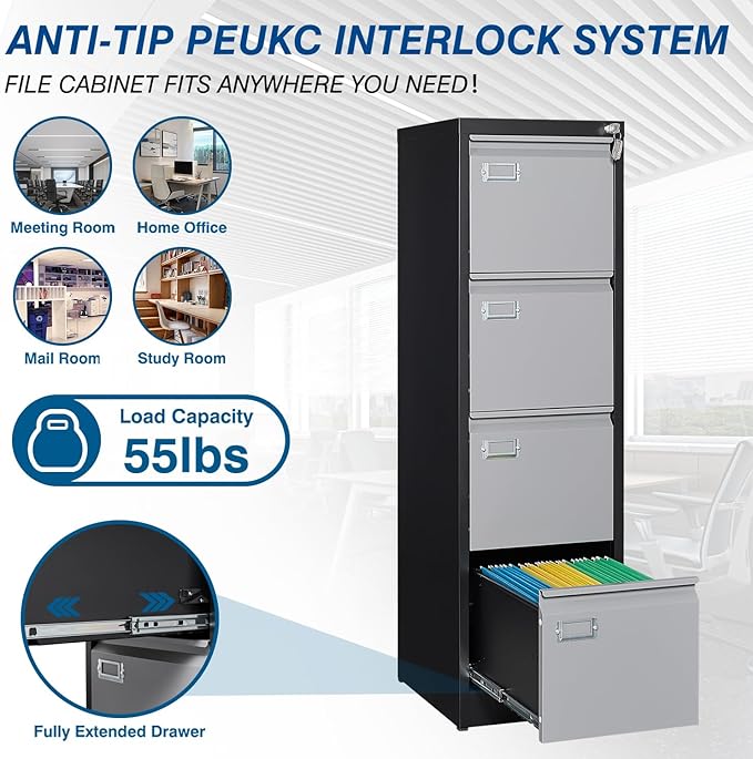 PEUKC 4 Drawer File Cabinet, Vertical Filing Cabinets - Image 6