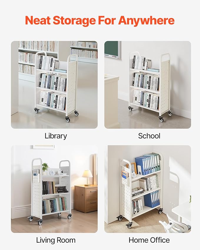 VEVOR Rolling Library Book Cart, 330 lbs Capacity, 30.3 x 15 x 48.0-Inch - Image 8