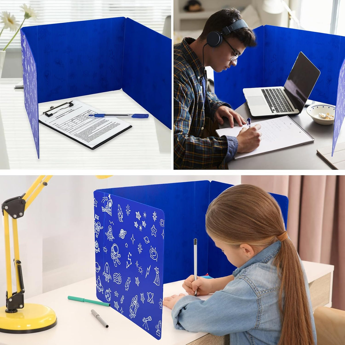 25-Pack Desk Dividers for Students, 3-Fold Privacy Screens, Durable Waterproo...