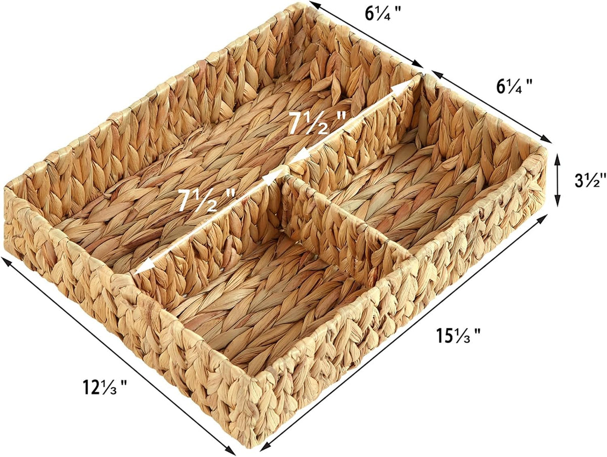 Vagusicc Wicker Divided Storage Basket, Hand-Woven Water Hyacinth Wicker Bask...