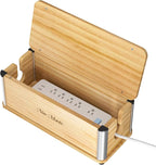 Delamu Wooden Cable Management Box, Retro-Inspired Look Desk Cord Organizer Box by DELAMU