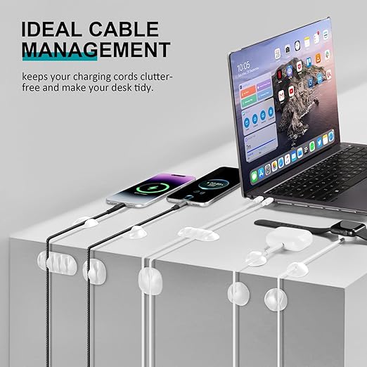 16Pack White Desk Cable Management, Adjustable Cord Organizer Cable Clips - Image 2