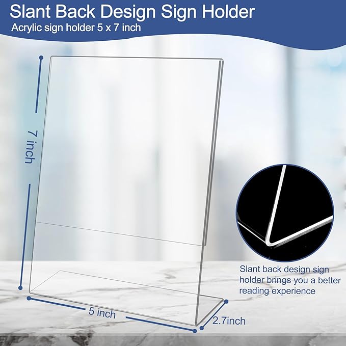 Wbtran Slanted Back Acrylic Sign Holder 5 x 7, Acrylic Stands - Image 2