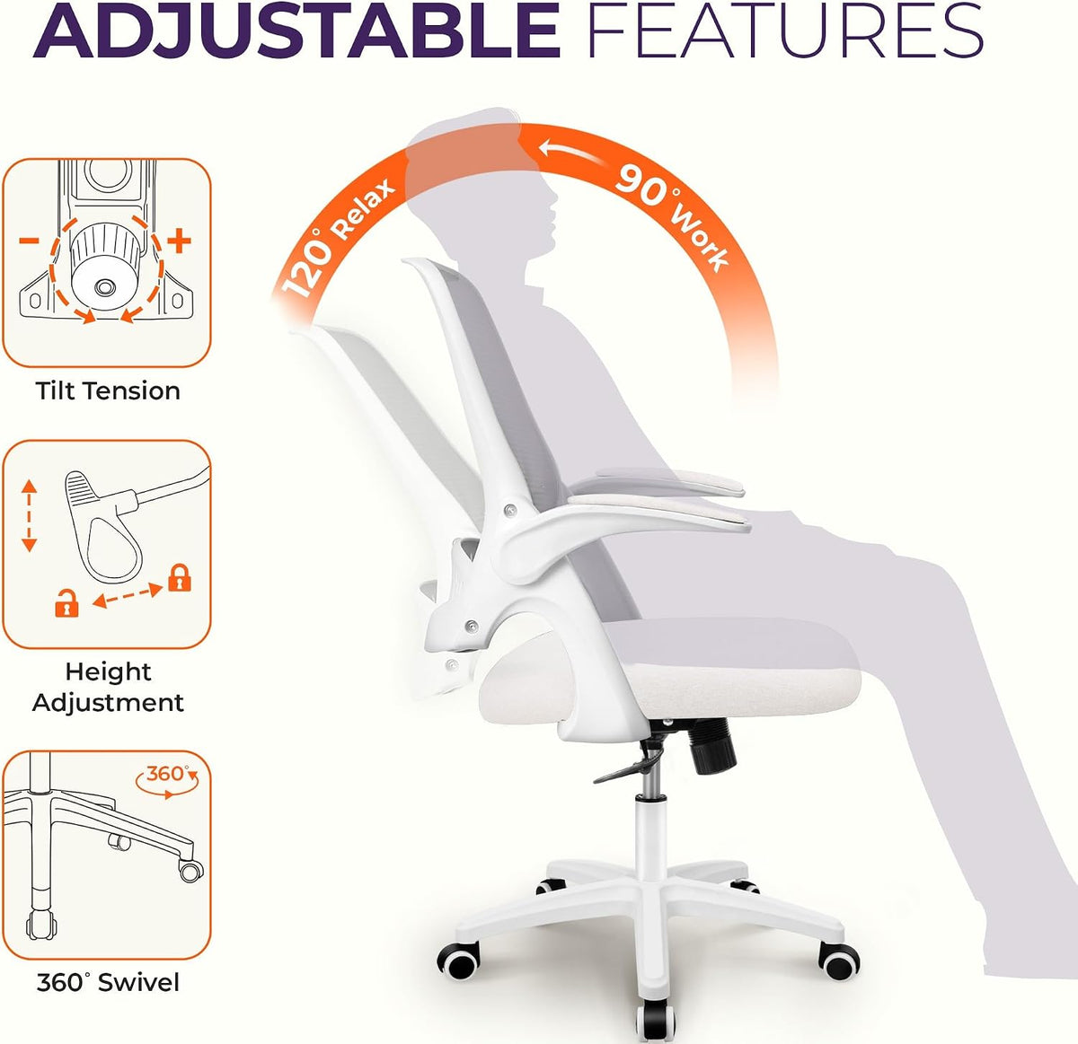 neo chair office desk chair, ergonomic mesh with showing dimensions