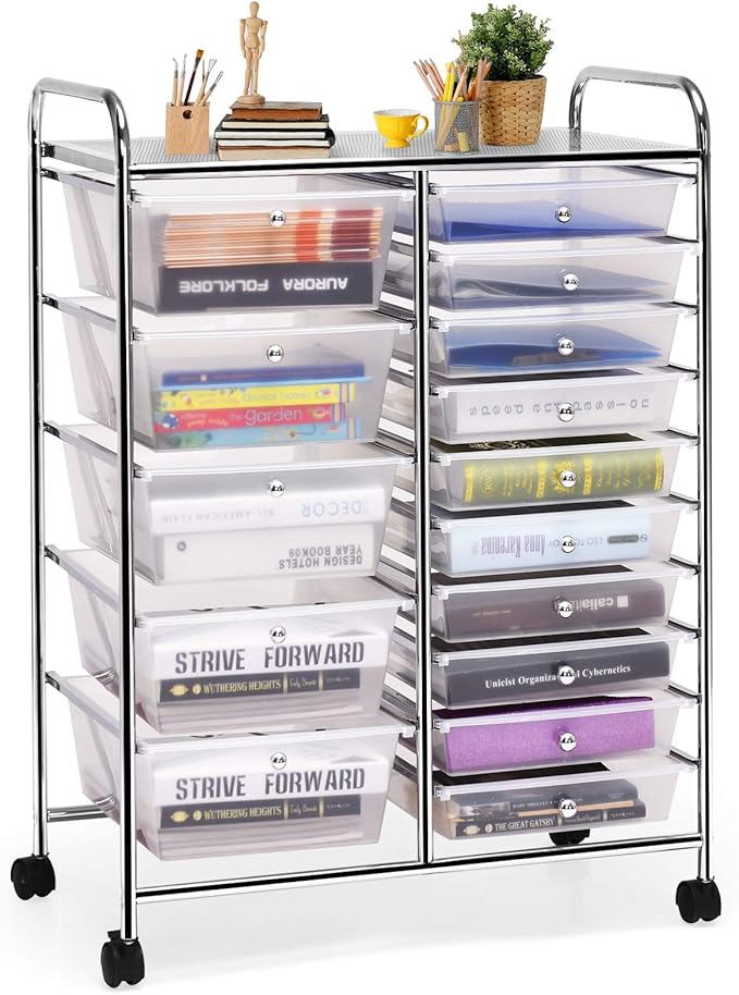 GOFLAME 15-Drawer Rolling Storage Cart, Craft Storage Cart by GOFLAME