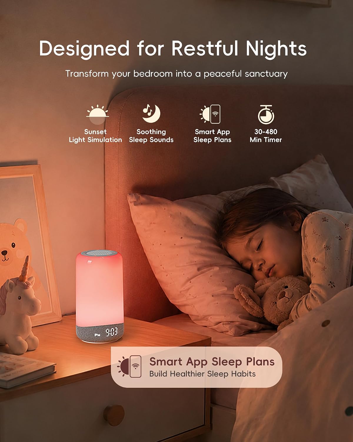 ecozy 3 in 1 sunrise alarm clock white, side view