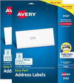 Avery® Easy Peel® Printable Address Labels, Sure Feed® Technology, 1" x 2-5/8" Customizable Stickers, White, 1,500 Blank Mailing Labels, Great for Mailing, Shipping, and More (2-Pack of 08160)