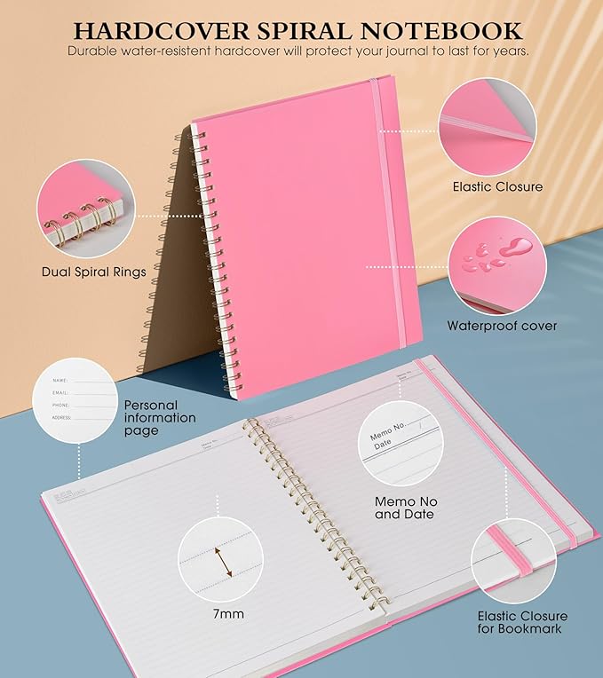 Spiral Notebook Journal 8.5” x 11”, A4 Large Pink Notebooks - Image 3