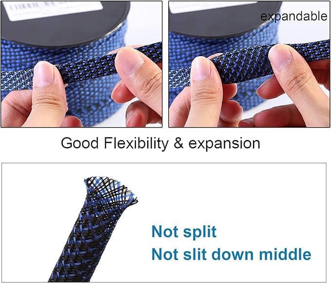 100ft - 3/8 inch PET Expandable Braided Sleeving – BlackBlue – Alex Tech - Image 5