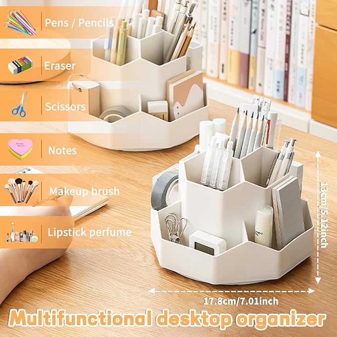 Cayxenful Pencil Pen Holder for Desk, 9 Slots 360 Degree Rotating Desk - Image 3