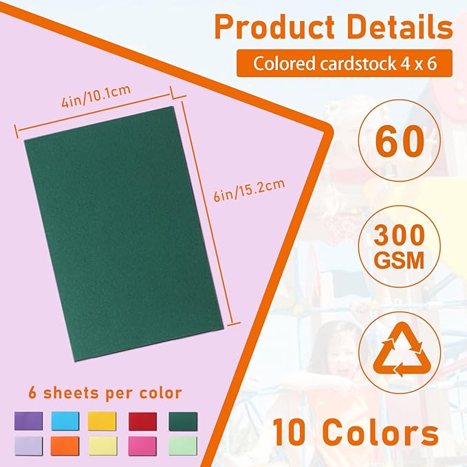 Guakicae 60 Sheets 10 Assorted Colors Cardstock 4 x 6 Scrapbooking Paper - Image 2