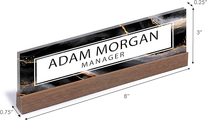 ARTBLOX | Office Personalized Name Plate Black Gold Marble Design On Clear - Image 3