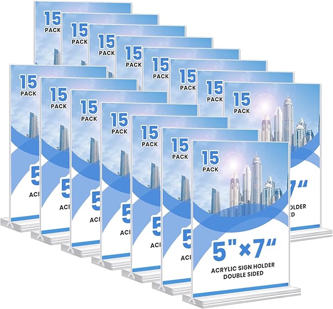 Acrylic Sign Holder, 15 Pack Vertical Clear Table Menu Display, Double Sided by Unknown