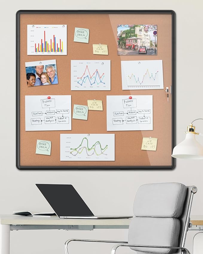 Mifuro 38"x38" Enclosed Bulletin Board, Lockable Weather-Resistant Aluminum - Image 2