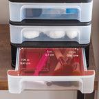 iris usa 4-pack, 3-drawer small plastic stacking desktop, side view