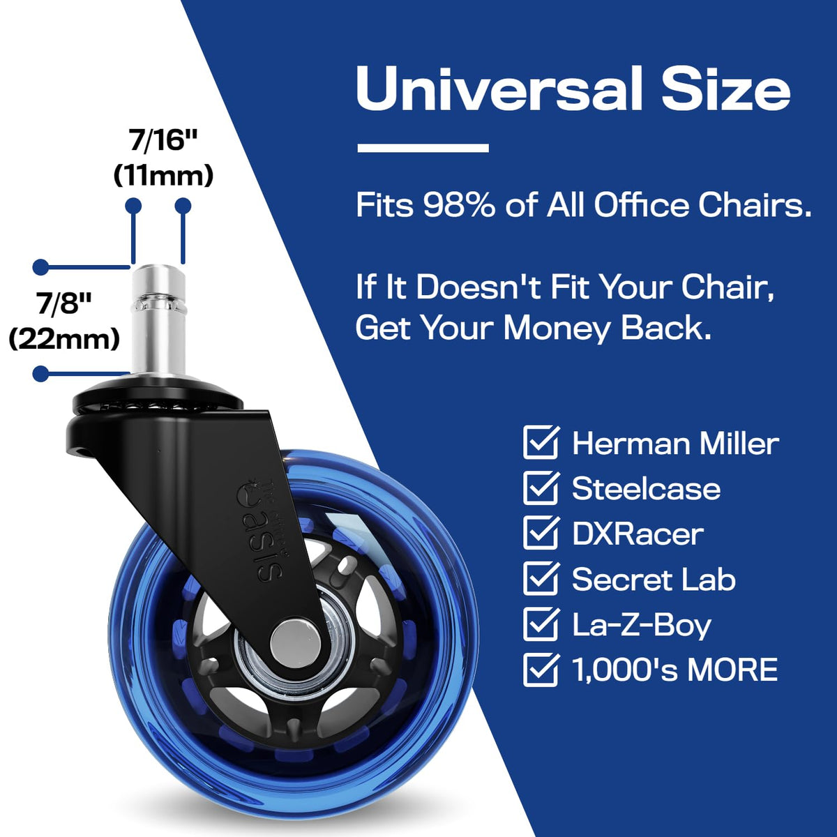 The Office Oasis Original Office Chair Wheels (As Seen On PBS), Blue
