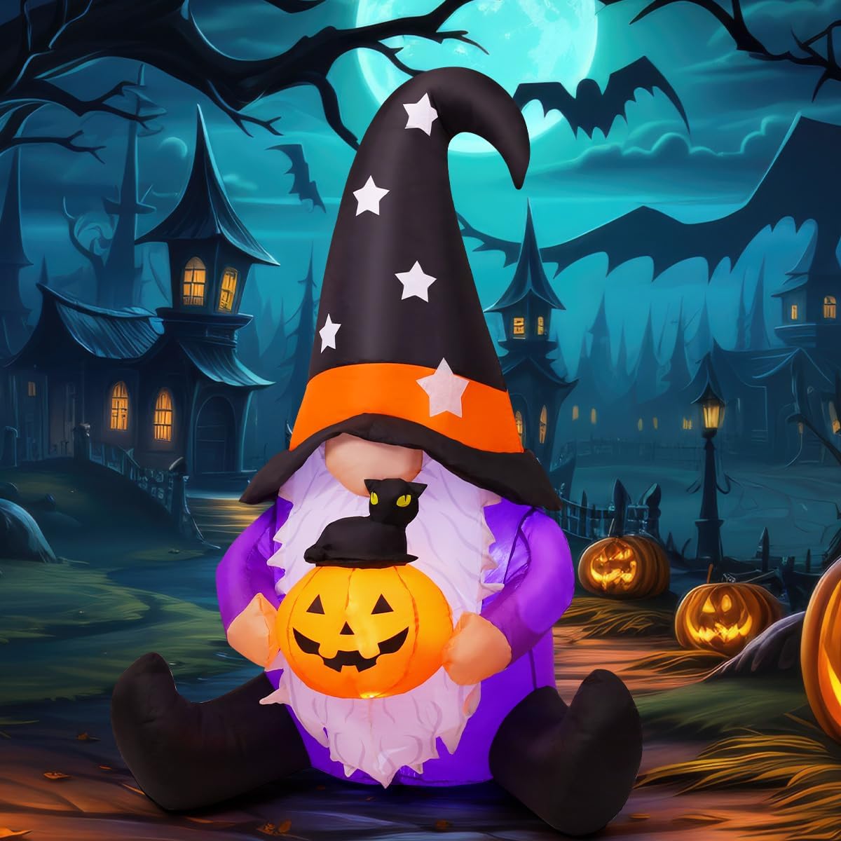 GOOSH 5 FT Halloween Gnomes Inflatables Outdoor Decorations, Gnome with Pumpk...