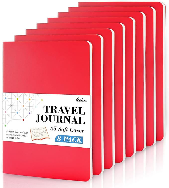 feela 8 Pack Soft Cover Journal Bulk, Notebooks College Ruled by feela