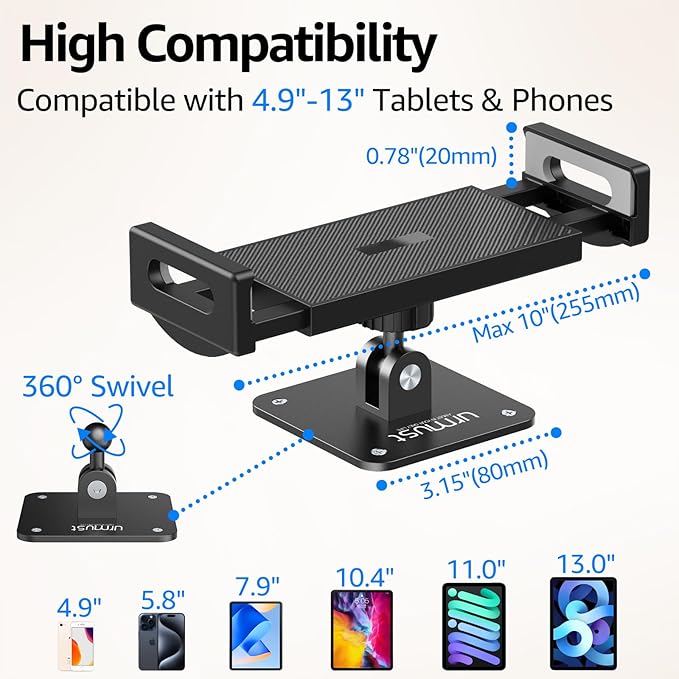 Urmust Universal Tablet Wall Mount Holder, 360° Adjustable, - Image 2