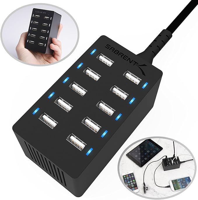 Sabrent 60 Watt 10-Port Family-Sized Desktop USB Rapid Charger. Smart USB Ports - Image 2