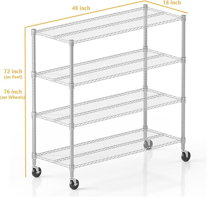 Himimi 72" H Storage Shelves 4 Tier Metal Shelving Adjustable Wire Shelf - Image 3
