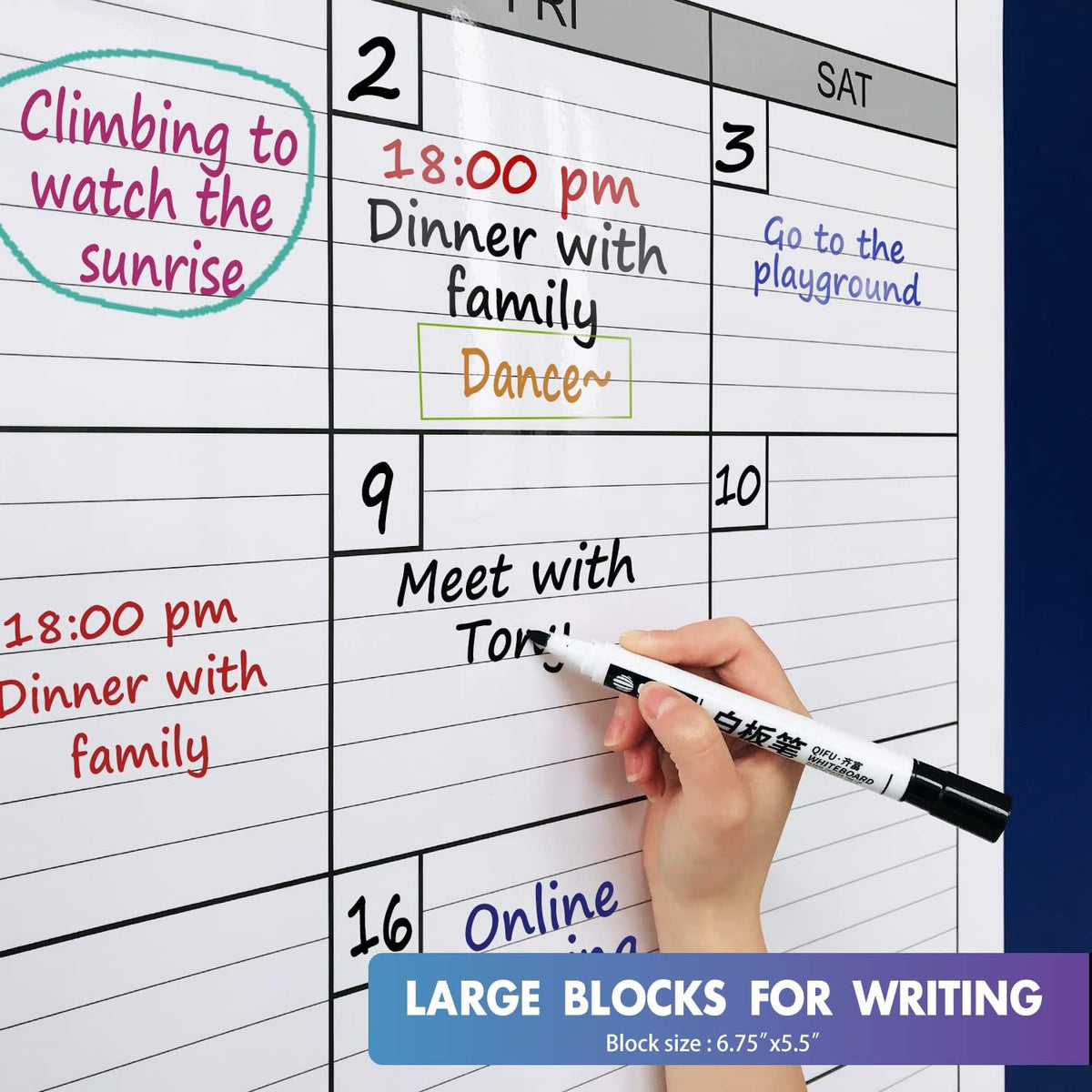 Large Dry Erase Calendar for Wall, 38x50