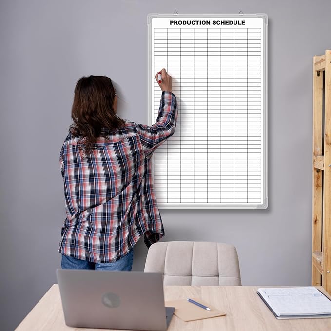 Lined Whiteboard Blank Grid Aluminum Frame Dry Erase Board Reusable Wall - Image 5