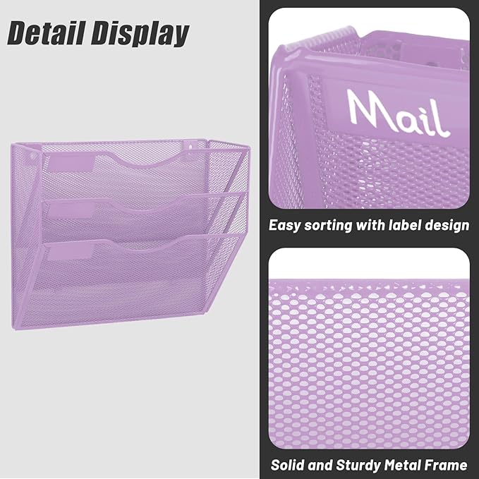 EASEPRES 3 Pocket Mesh Hanging Wall File Organizer, Wall Mounted Mail Paper - Image 5